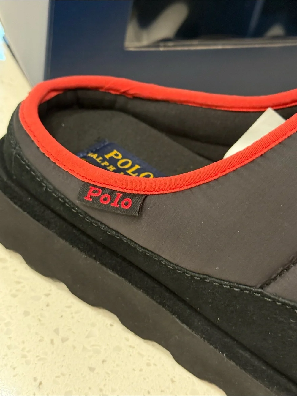 Polo by Ralph Lauren Gray Quilted Slip-On Slippers with Red Polo Logo